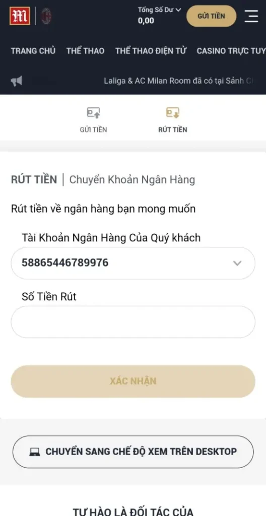 Thông tin rút tiền ngân hàng